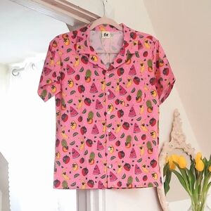 SURFCUZ Hawaiian Shirt Pink Fruit Print Button-Up